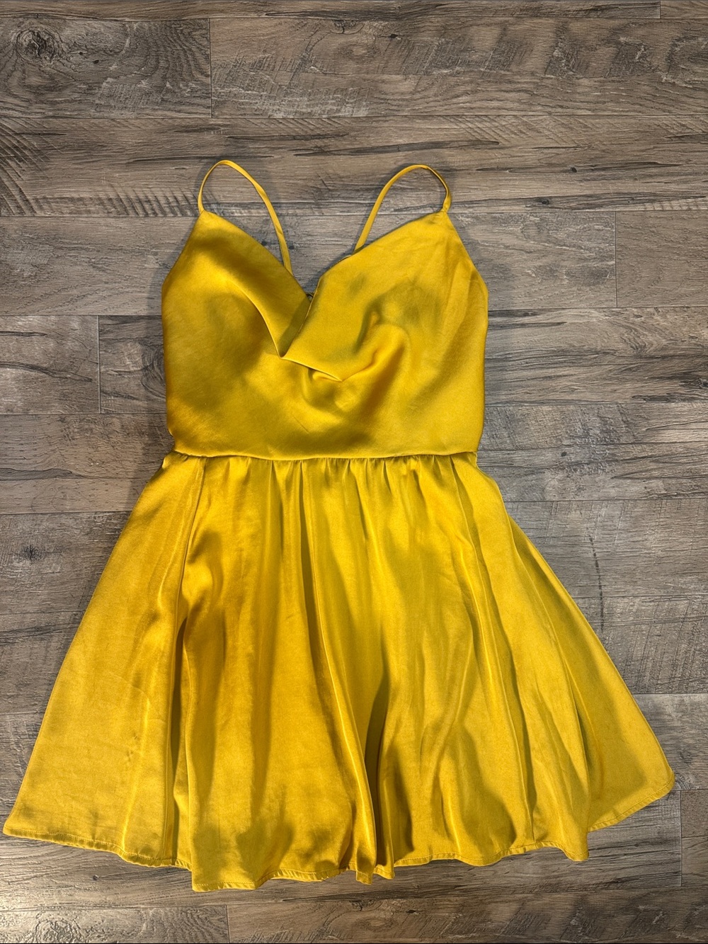 Free People Yellow Satin A-Line Slip Dress with Lace-up Back - Size S